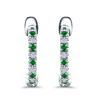 Half Eternity Hoop Earrings Round Simulated Green Emerald CZ 925 Sterling Silver (14mm)